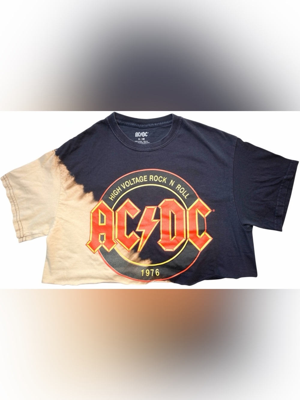 🎶 ACDC- High Voltage Rock and Roll 1976 Bleached Crop Graphic Tee- S/M